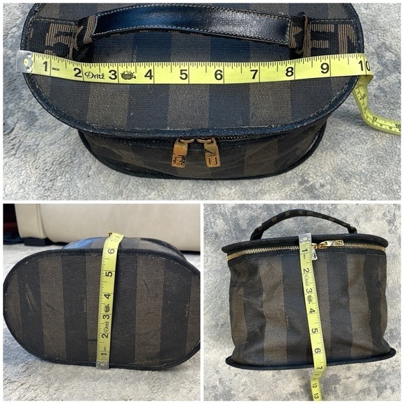 Vintage Fendi Pequin Stripe Vanity Cosmetic Case Top Handle Zip Around Toiletry - Picture 15 of 17